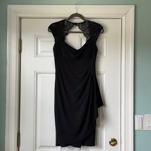 Flattering Black Side Gathered and Lace Dress